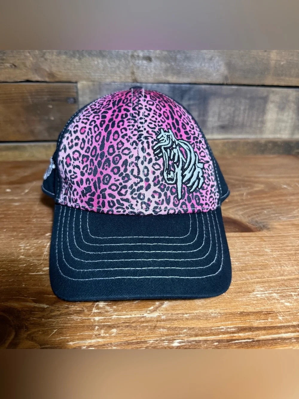 Cowgirl Hardware Hat Cap Strap Back Youth OS Pink Leopard Print Cotton Blend